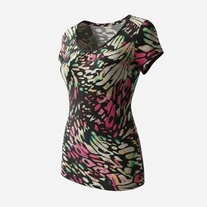 Worthington Black and Pink Abstract Short Sleeve Top